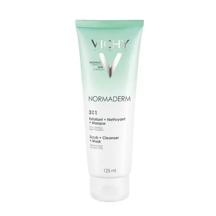 Vichy Normadem 3-in-1 Cleanser 125ml, a skincare product from Jag Couture London New York, shown in a clear bottle.
