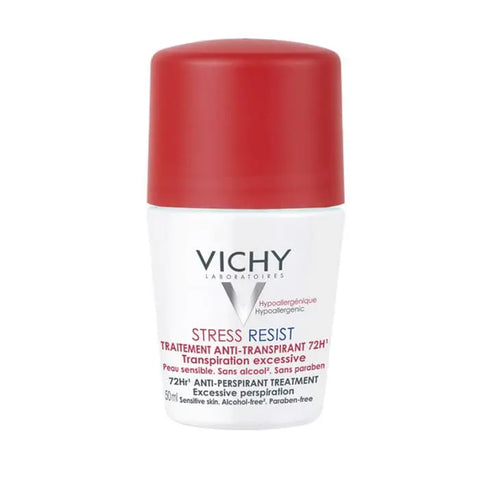 Vichy Stress Resist deodorant for excessive perspiration, 50ml, in a sleek bottle with a white cap and clear label.