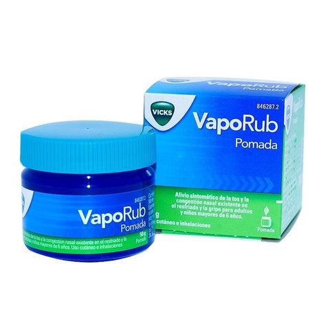 Vicks Vaporub ointment 50g jar by Jag Couture London - New York, with a white container and green label on a plain background.