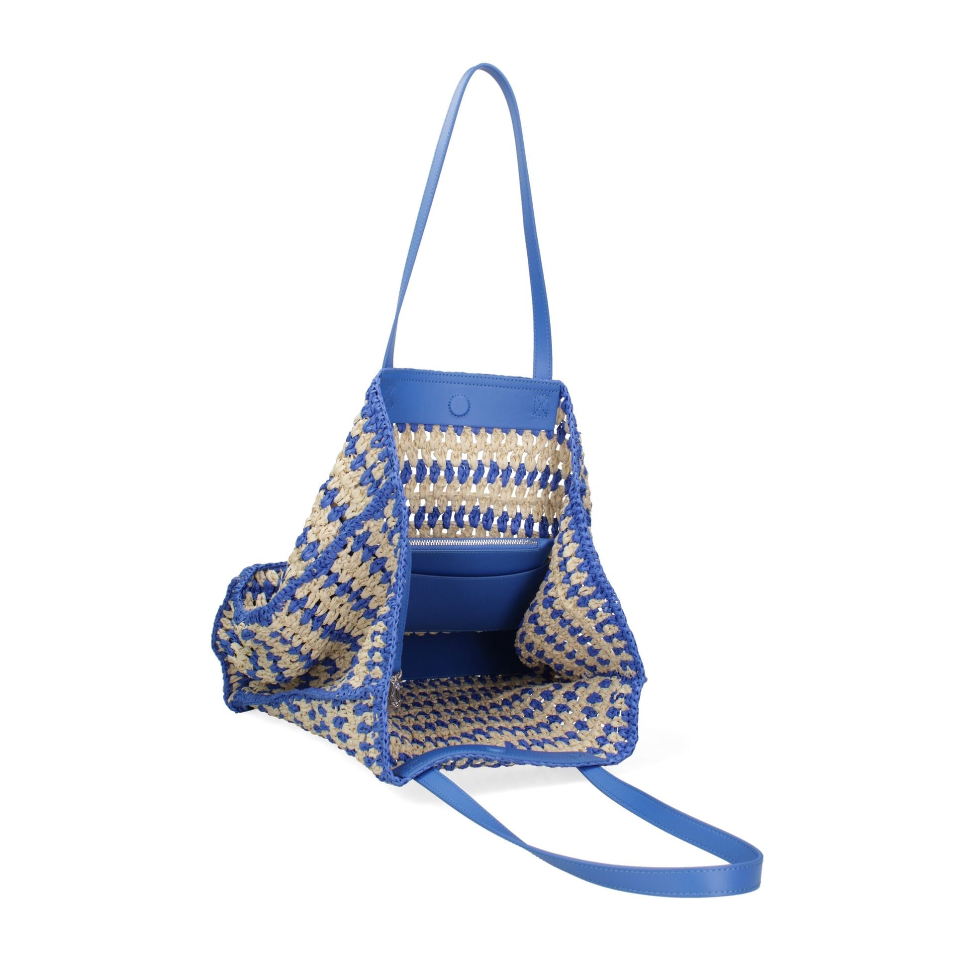 Blue Viola Castellani handbag by Jag Couture London - New York, stylish leather tote with gold accents and structured design.