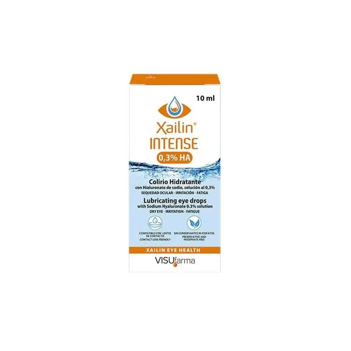 Visufarma Xailin Intense 0.3% eye drops in 10ml bottle, used for eye hydration and relief, by Jag Couture London New York.