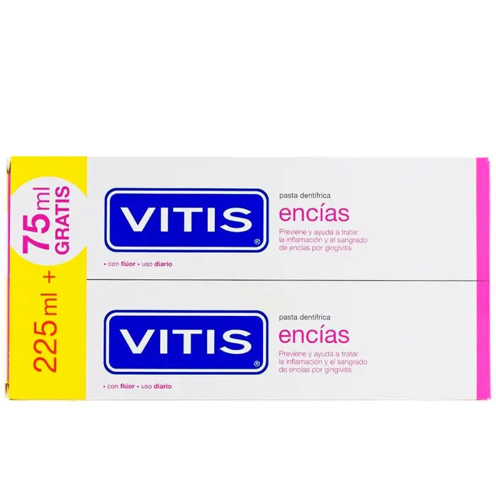 Vitis Gum Dentrifying Paste 2x150ml by Jag Couture London New York, showing the toothpaste tubes with labels and design.