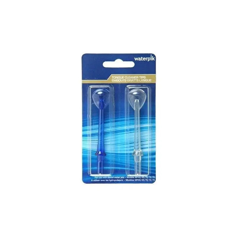 Waterpik lingual irrigator and cleanser refills from Jag Couture London and New York, shown with refill packaging and device components.