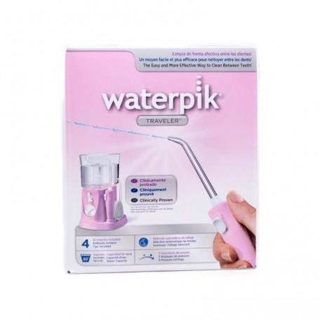 Pink Waterpik Traveler Electric Water Flosser WP-300 for oral hygiene, compact design, ideal for travel, by Jag Couture London New York