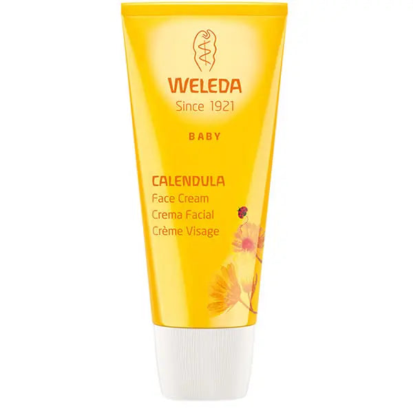 Weleda Calendula Face Cream 50ml in a jar, featuring natural calendula extract for soothing skincare.