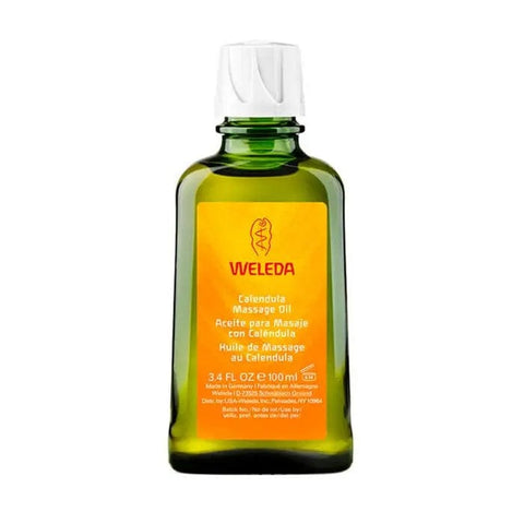 Jag Couture London New York Weleda Calendula Massage Oil 100ml bottle with golden cap and label, ready for relaxation and skincare.