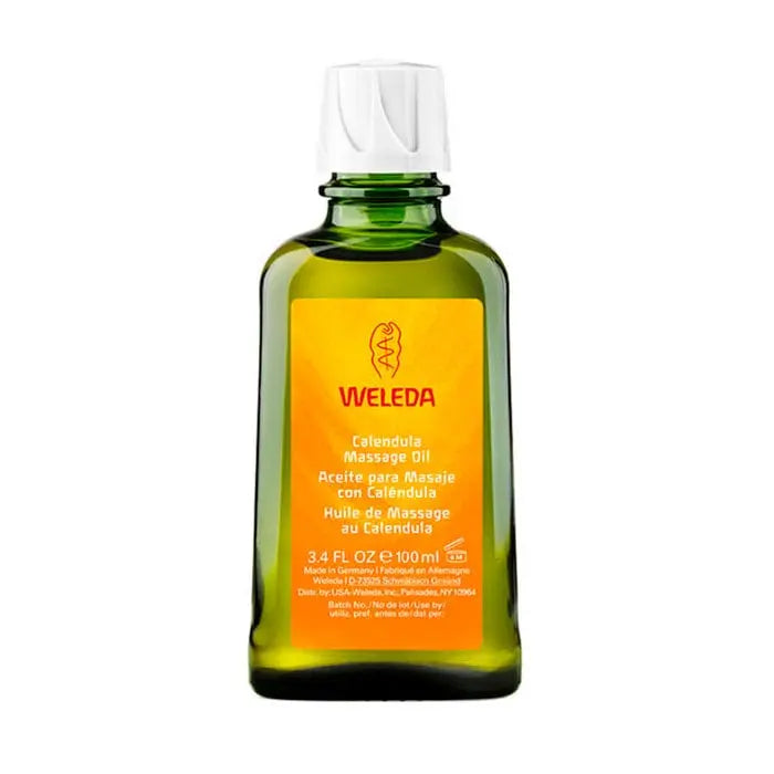 Weleda Calendula Massage Oil 100ml bottle with label, natural skincare product from Jag Couture London New York.