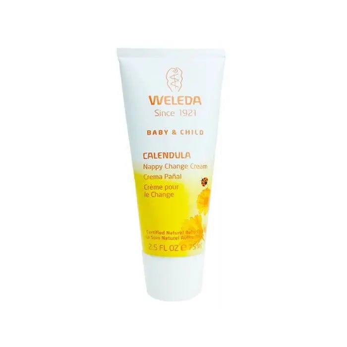 Weleda Calendula Nappy Change Cream in a 75ml tube, designed for gentle diaper rash relief, featuring natural ingredients.