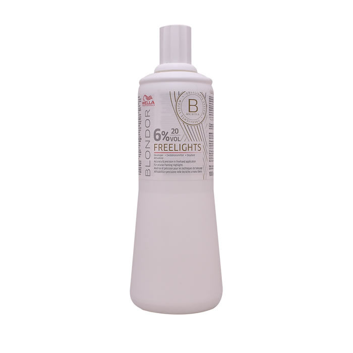 Wella Blondor Freelights Developer 6% in 1000ml bottle, product image showing the professional hair lightening developer.