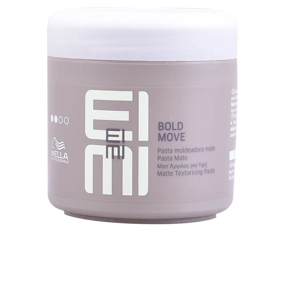 Wella Eimi Bold Move matte texturizing paste in a jar, with a focus on the product packaging and branding.