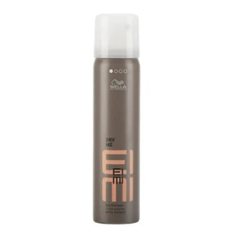 Wella Eimi Dry Me dry shampoo spray in 65ml bottle, featuring white aerosol can with black cap and product label.