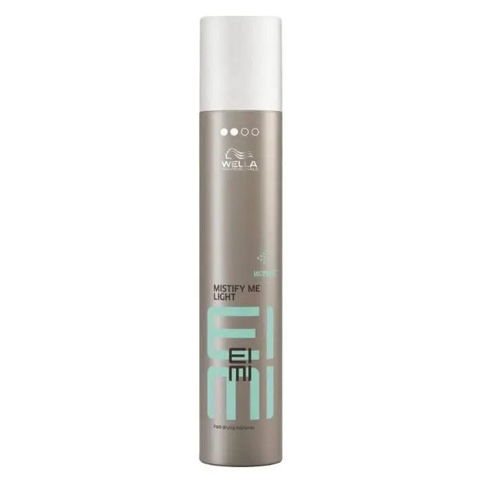Wella Eimi Mistify Light Level 2 fast-drying hairspray in 300ml spray bottle, with sleek packaging and product details visible.