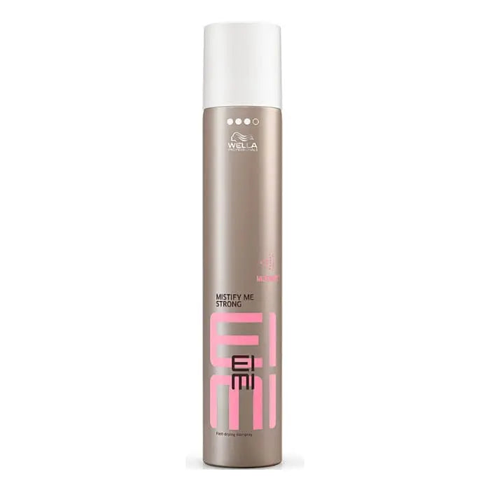 Wella Eimi Mistify Strong Fast-Drying Hairspray Level 3 in 500ml spray bottle, with black and silver packaging.