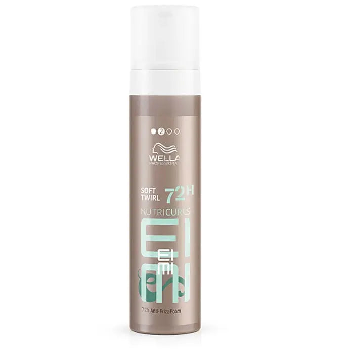 Wella Eimi Nutricurls Soft Twirl 200ml hair styling cream in a white jar with a black lid, featuring product label and branding.