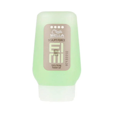 Wella Eimi Sculp Force strong flubber gel in 28ml jar, showcasing the flexible, sculpting hair gel with a vibrant packaging design.