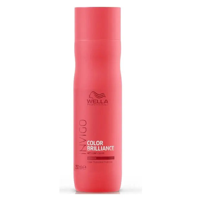 Wella Invigo Color Brilliance Shampoo for coarse hair in 250ml bottle, designed to enhance color vibrancy and hair shine.