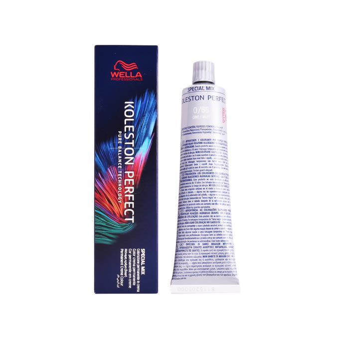Wella Koleston Perfect Me+ 0/66 Special Mix hair dye in 60ml tube, shown with packaging and color swatch.