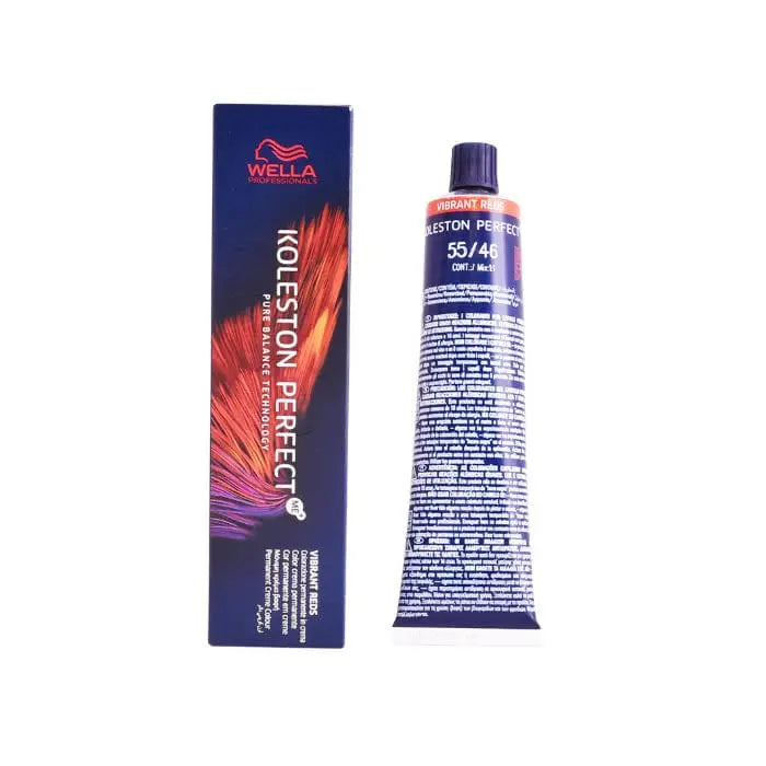 Wella Koleston Perfect Me+ 55/46 Vibrant Reds hair dye in a 60ml tube, shown on a product display.