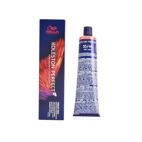 Wella Koleston Perfect Me+ 55/46 Vibrant Reds hair dye bottle by Jag Couture London New York, 60ml, vibrant red shade