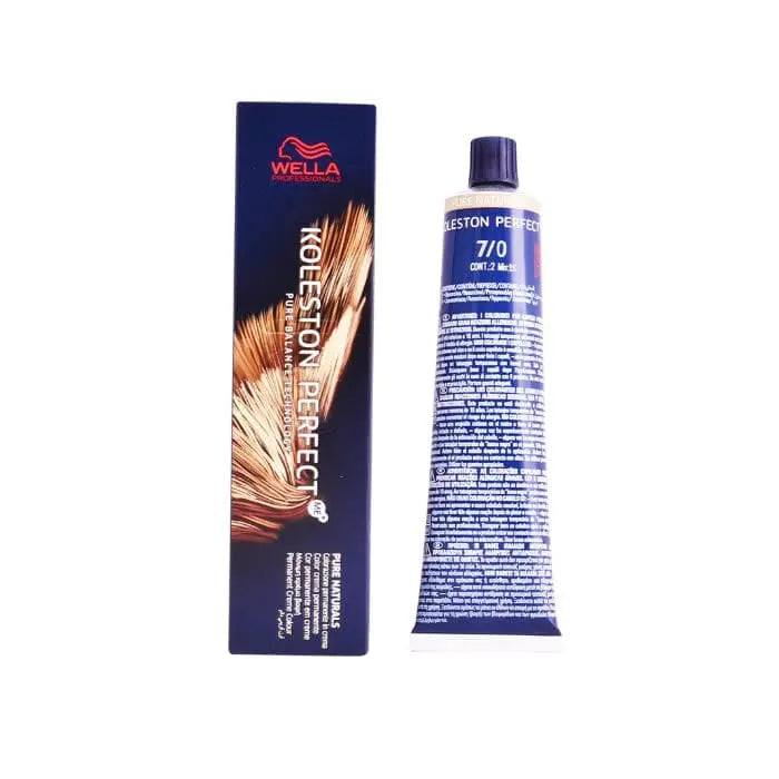 Wella Koleston Perfect Me+ 7/0 Pure Naturals hair dye in 60ml tube, with packaging from Jag Couture London New York