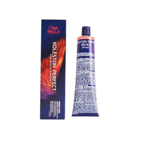 Wella Koleston Perfect Me+ 88/43 Vibrant Reds hair dye tube by Jag Couture London NYC, 60ml for bold red hair color.