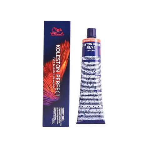 Wella Koleston Perfect Me+ 88/43 Vibrant Reds hair dye bottle with vibrant red color in 60ml size, displayed on a plain background.