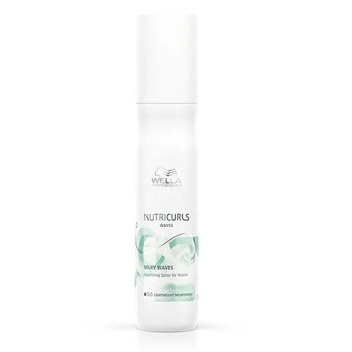 Wella Nutriculs Milky Waves nourishing spray for waves in a 150ml bottle, displayed on a neutral background
