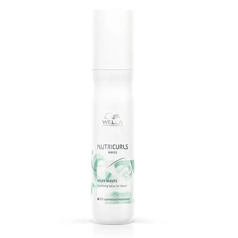 Wella Nutriculs Milky Waves nourishing spray for waves in 150ml bottle, by Jag Couture London - New York, with textured waves on hair