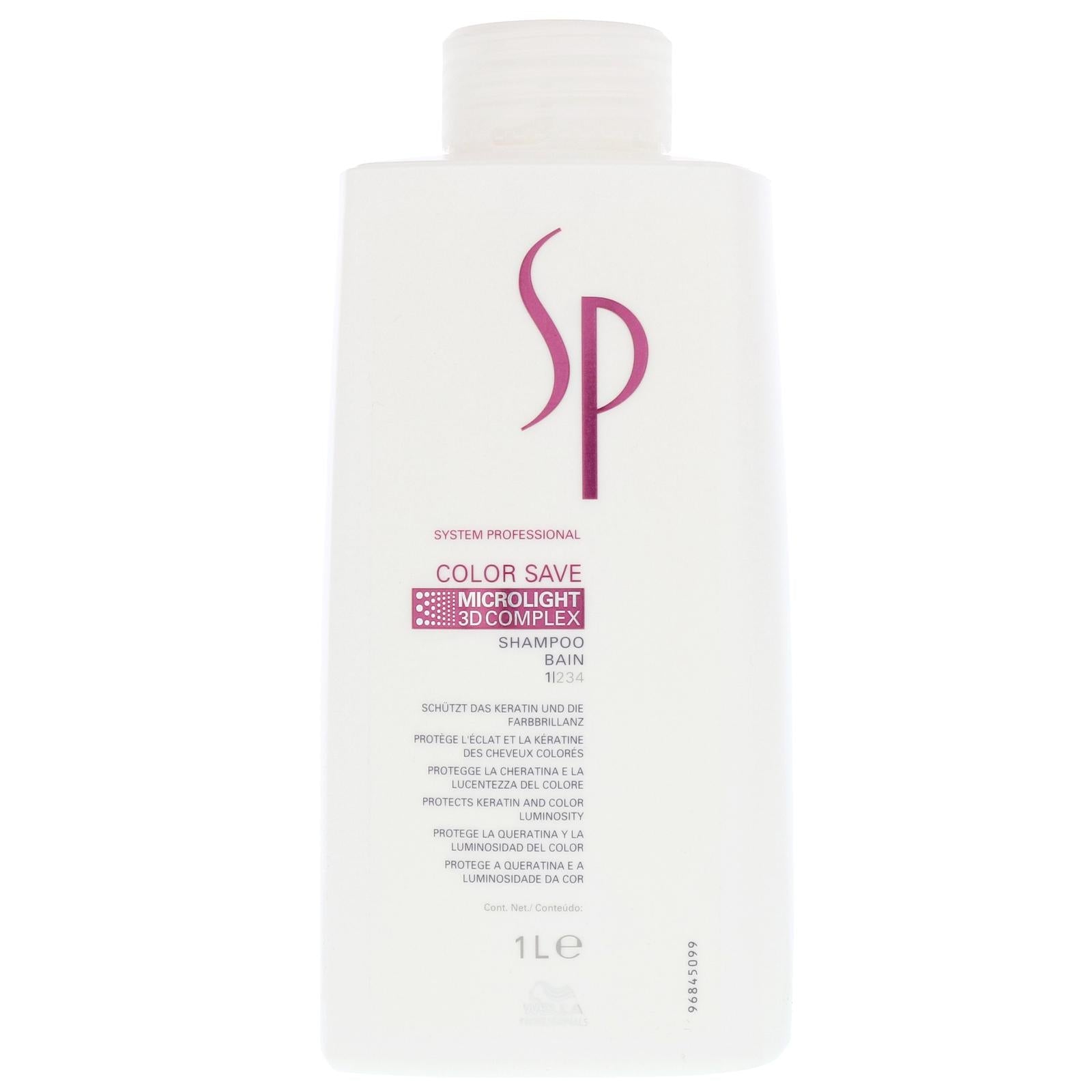 Jag Couture London New York Wella SP Color Save Shampoo 1000ml bottle with label and pump, designed for color-treated hair care.
