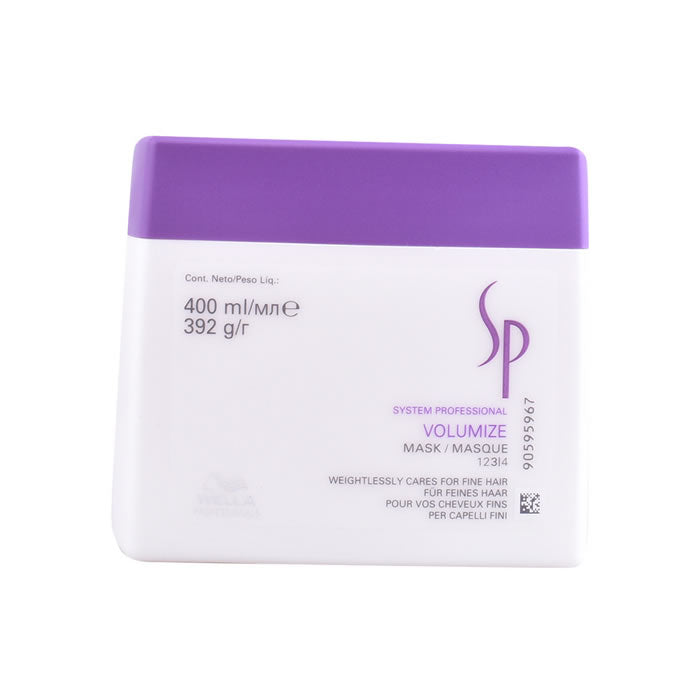 Wella SP Volumize Mask 400ml jar with white lid and label, designed for volumizing hair treatment.