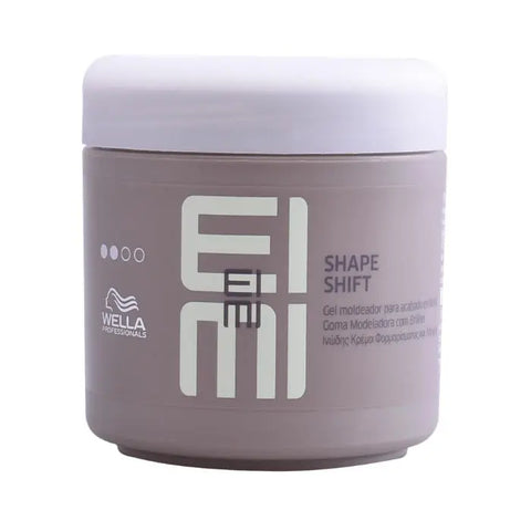 Wella Dry Shape Shif Texturizing Gel Shine 150ml, a styling gel with a shiny finish, in a transparent jar with a black lid.
