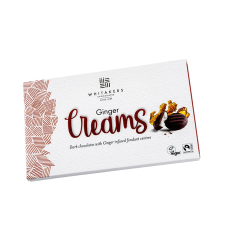 Dark chocolate covered ginger fondant creams in a carton by Whitakers, presented by Jag Couture London New York.
