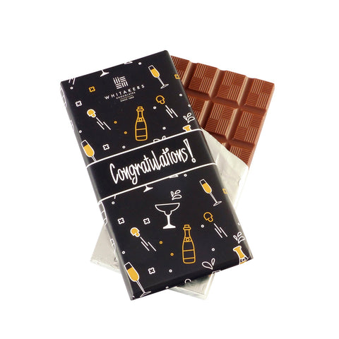 Whitakers milk chocolate bar with a colorful Congratulations wrapper, from Jag Couture London - New York.