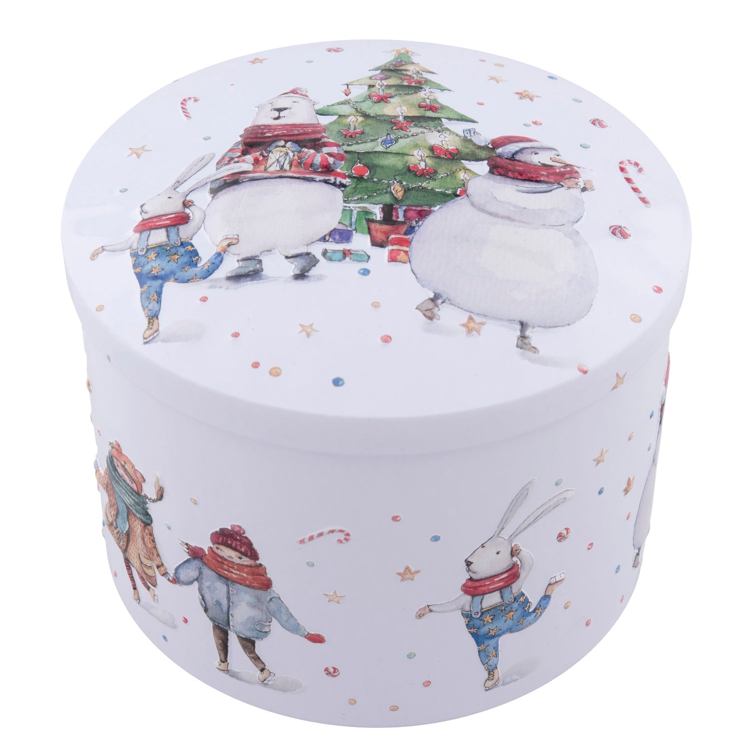 White Christmas Party tin of vanilla fudge by Jag Couture London - New York, featuring a festive tin filled with creamy vanilla fudge.