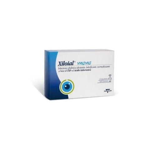 Xiloal Xiloial Mono eye drops for dry eyes in 20 single-dose 0.5ml vials, by Jag Couture London New York.
