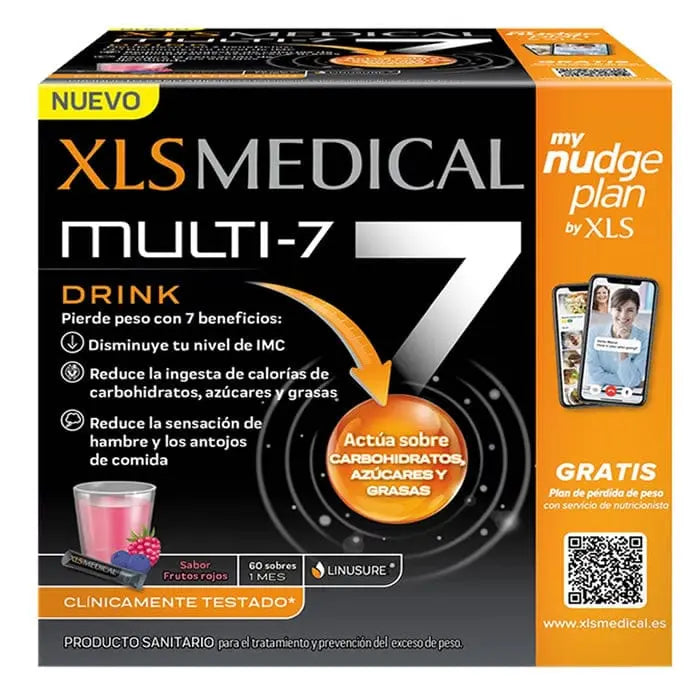 XLS Medical Multi-7 60 Sachets by Jag Couture London, showing the box with sachets for weight management and dietary support.