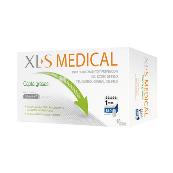 Xls Medical Weight Control tablets by Jag Couture London, 180-count bottle, showing the product packaging and label