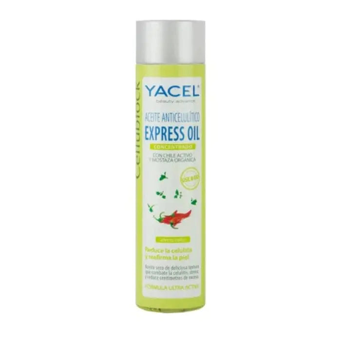 Yacel Cellublock Express Anti-Cellulite Oil by Jag Couture London, 150ml bottle with natural ingredients for skin firming