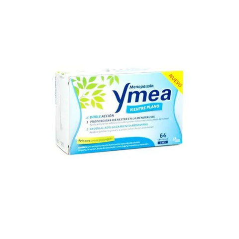 Ymea Menopause Flat Belly capsules by Jag Couture London New York, showing a bottle of 64 capsules for menopause support.