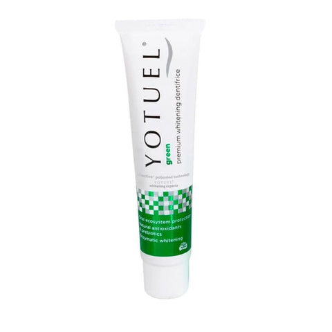 Yotuel Green Microbiome Care Toothpaste 100g by Jag Couture London - New York, featuring a tube of toothpaste on a white background.