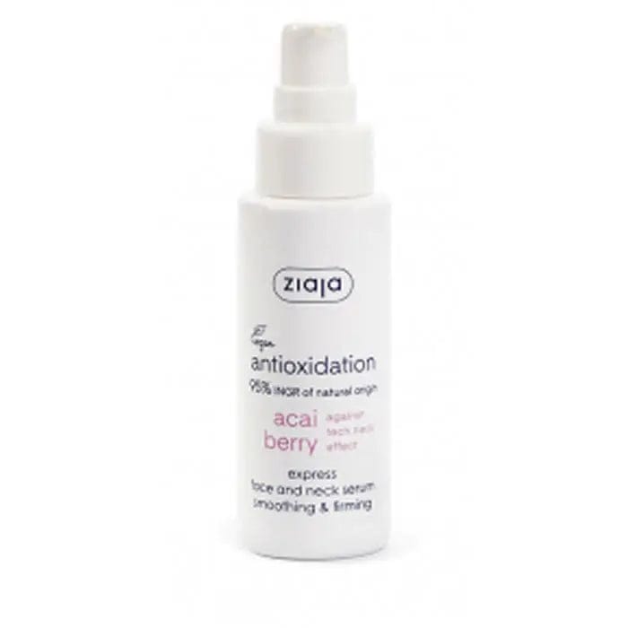 Ziaja Acai Serum Concentrado Antioxidante para rostro y cuello en botella de 50ml, con etiqueta y gotero.