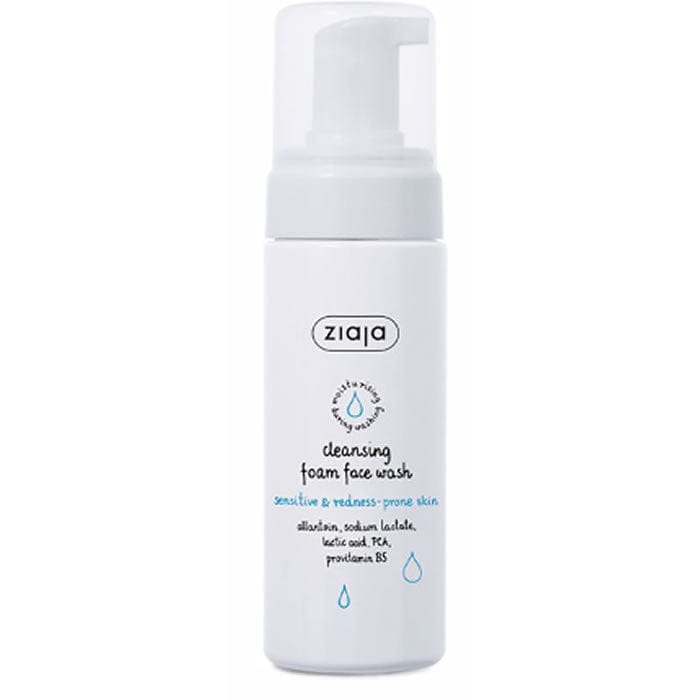 Ziaja facial foam cleanser for sensitive, redness-prone skin, 150ml, with gentle foaming formula in a pump bottle.