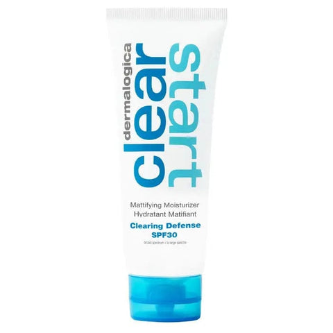 Dermalogica Clear Start Clearing Defense SPF30 59ml bottle with white and blue packaging, designed to protect and clear skin.