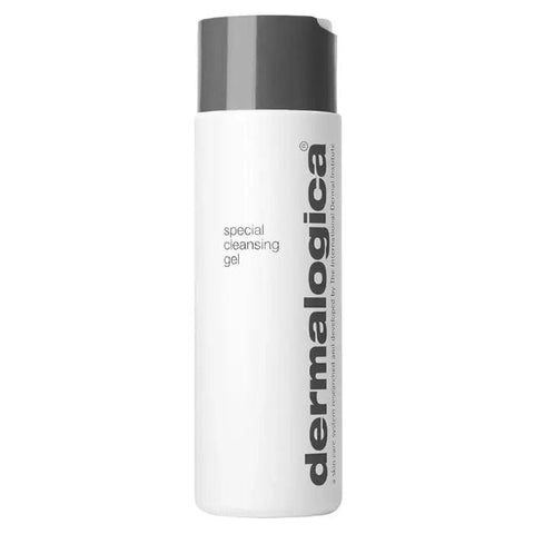 Dermalogica Special Cleansing Gel in 250ml clear bottle, featuring a pump dispenser, on a clean background.