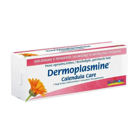 Jar of Dermoplasmine Calendula Cream by Jag Couture London New York, showing the cream's smooth texture in a 70g container