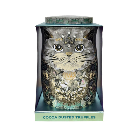 Jag Couture London - New York Diamond snow cat tin of assorted flavoured cocoa dusted truffles