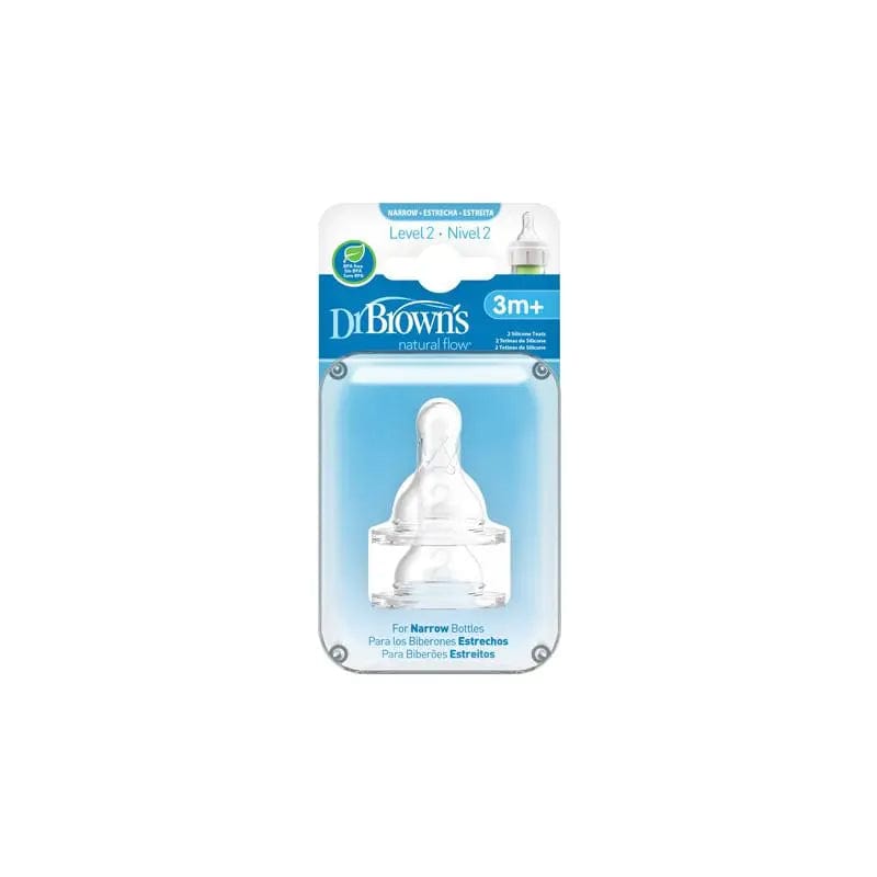 Set of two Dr. Brown's Standard Teats by Jag Couture London New York, designed for baby bottles with a Level 2 teat nipple.