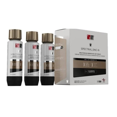 Jag Couture London New York DS Spectral DNC-N Anti-Hair Loss Treatment 3x60ml bottles on a display.