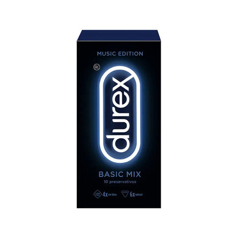 Durex Music Edition Basic Mix condoms, 10-pack, featuring colorful packaging, by Jag Couture London New York.