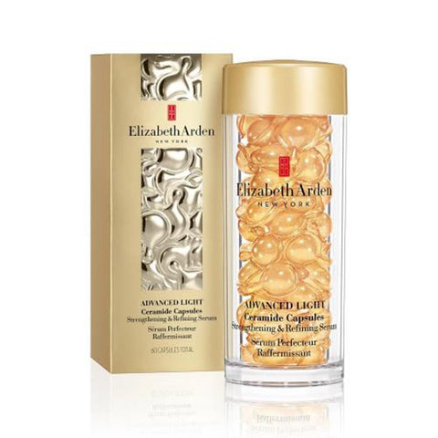 Elizabeth Arden Advanced Light Ceramide Treatment Serum in a 60-capsule bottle, designed to nourish and hydrate skin.